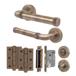 Santana Antique Brass Lever on Rose Door Handle Kit - 64mm Bathroom Lock - tradefit