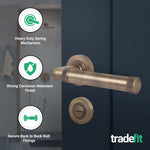 Santana Antique Brass Lever on Rose Door Handle Kit - 64mm Bathroom Lock - tradefit - 2