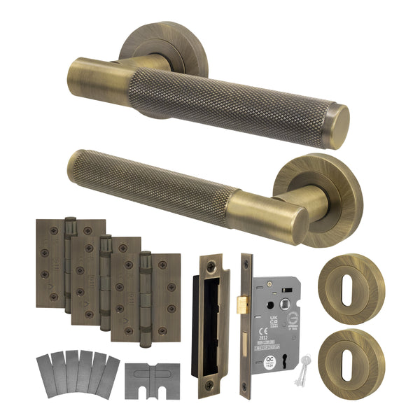 Dumont Antique Brass Lever on Rose Door Handle Kit - Medium Duty FD30/60 - 80mm Sashlock - tradefit - Featured Image