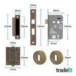 Dumont Antique Brass Lever on Rose Door Handle Kit - Medium Duty FD30/60 - 80mm Sashlock - tradefit - 5
