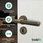 Dumont Antique Brass Lever on Rose Door Handle Kit - Medium Duty FD30/60 - 80mm Sashlock - tradefit - 2