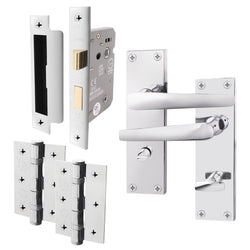 Straight Pattern Polished Chrome Door Handle Pack - 80mm Bathroom Lock - tradefit