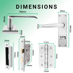 Straight Pattern Polished Chrome Door Handle Pack - 64mm Bathroom Lock - tradefit - 3