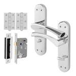 Nola Polished Chrome Lever on Backplate Door Handle Pack - 64mm Bathroom Lock - tradefit - 1