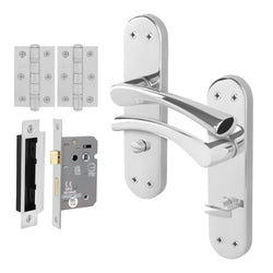Nola Polished Chrome Lever on Backplate Door Handle Pack - 64mm Bathroom Lock - tradefit