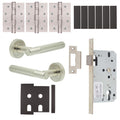 Aurora Satin Nickel Lever on Rose Door Handle Kit - Heavy Duty FD30/60 - DIN Latch