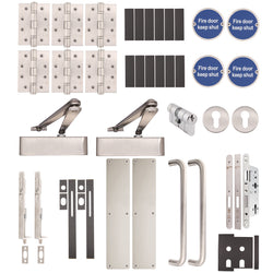 Fire Door Kit - Corridor Locking Double Door Master Keyed - Heavy Duty - Satin Stainless Steel - tradefit