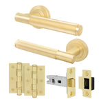 Aurora Satin Brass Lever on Rose Door Handle Kit - 64mm Latch - 1