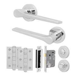 Tapera Polished Chrome Lever on Rose Door Handle Kit - 64mm Bathroom Lock - tradefit