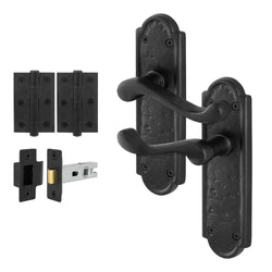 Ashtead Antique Black Iron Door Handle Pack - 76mm Latch - 76mm Hinges - tradefit