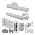 Moreno Satin Nickel Lever on Rose Door Handle Kit - Medium Duty FD30/60 - 80mm Euro Sashlock and Thumbturn Cylinder - Keyed to Differ