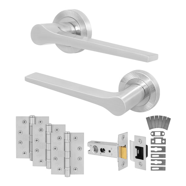 Tapera Satin Nickel Lever on Rose Door Handle Kit - Medium Duty FD30/60 - 76mm Latch - tradefit - Featured Image