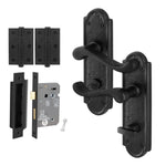 Ashtead Antique Black Iron Door Handle Pack - 80mm Bathroom Lock - 76mm Hinges - tradefit - 1