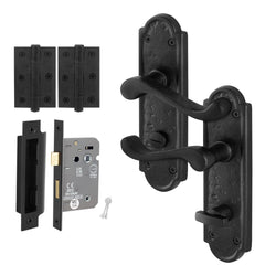 Ashtead Antique Black Iron Door Handle Pack - 64mm Bathroom Lock - tradefit