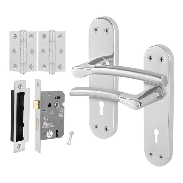 Bosa Duo Style Polished Chrome/Satin Nickel Lever on Backplate Door Handle Pack - 64mm Sashlock - tradefit - Featured Image