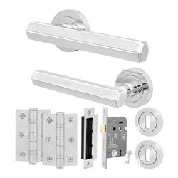 Moreno Polished Chrome Lever on Rose Door Handle Kit - Sashlock - tradefit