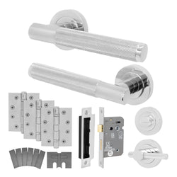 Dumont Polished Chrome Lever on Rose Door Handle Kit - Medium Duty FD30/60 - 80mm Bathroom Lock