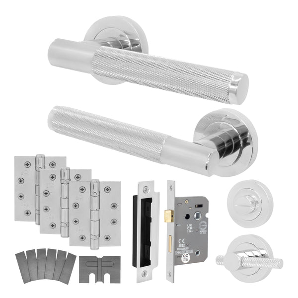 Dumont Polished Chrome Lever on Rose Door Handle Kit - Medium Duty FD30/60 - 80mm Bathroom Lock - Featured Image