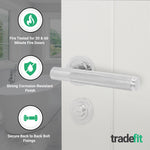 Dumont Polished Chrome Lever on Rose Door Handle Kit - Medium Duty FD30/60 - 80mm Bathroom Lock - tradefit - 2