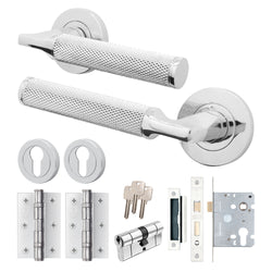 Mode - Grip Polished Chrome Lever on Rose Door Handle Pack - Euro Lock & Cylinder - tradefit