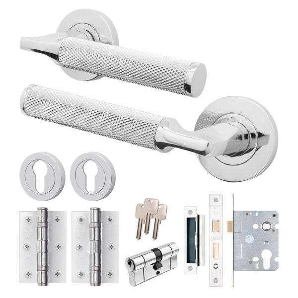 Mode - Grip Polished Chrome Lever on Rose Door Handle Pack - Euro Lock & Cylinder - tradefit - Featured Image