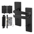 Straight Pattern Black Door Handle Pack - 80mm Bathroom Lock