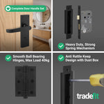Straight Pattern Black Door Handle Pack - 64mm Bathroom Lock - tradefit - 5