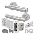 Flores Satin Nickel Lever on Rose Door Handle Kit - Medium Duty FD30/60 - 80mm Euro Sashlock and Thumbturn Cylinder - Keyed Alike