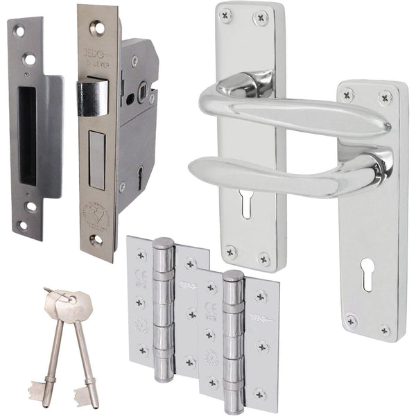 Sassari Polished Chrome Lever Door Handle Pack - BS3621 5 Lever Sashlock - tradefit - Featured Image