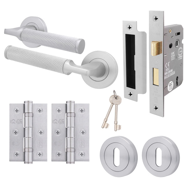 Mode - Grip Satin Chrome Lever on Rose Door Handle Pack - 3 Lever Lock - tradefit - Featured Image
