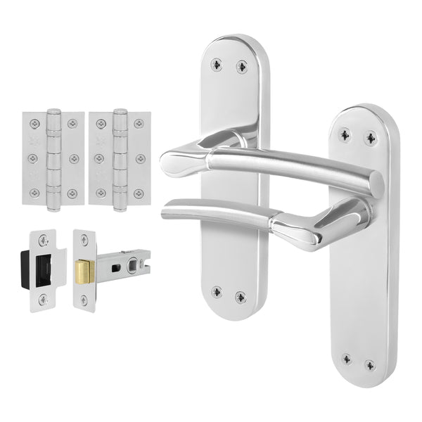 Bosa Duo Style Polished Chrome/Satin Nickel Lever on Backplate Door Handle Pack - 64mm Latch - tradefit - Featured Image