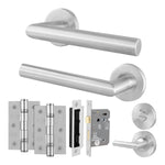 Mitre Lever on Rose Stainless Steel Door Handle Kit - Medium Duty - 80mm Bathroom Lock - tradefit - 1