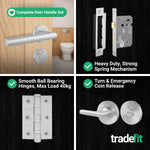 Mitre Lever on Rose Stainless Steel Door Handle Kit - Medium Duty - 80mm Bathroom Lock - tradefit - 5