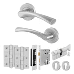 Nola Satin Nickel Lever on Rose Door Handle Kit - 80mm Euro Sashlock and Thumbturn Cylinder - Keyed Alike - 1