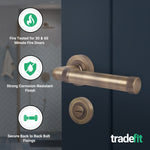 Santana Antique Brass Lever on Rose Door Handle Kit - Medium Duty FD30/60 - 80mm Bathroom Lock - tradefit - 2