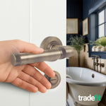 Santana Antique Brass Lever on Rose Door Handle Kit - Medium Duty FD30/60 - 80mm Bathroom Lock - tradefit - 6