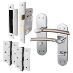 Bosa Duo Style Polished Chrome/Satin Nickel Lever on Backplate Door Handle Pack - 80mm Bathroom - tradefit - 1