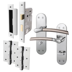 Bosa Duo Style Polished Chrome/Satin Nickel Lever on Backplate Door Handle Pack - 80mm Bathroom - tradefit
