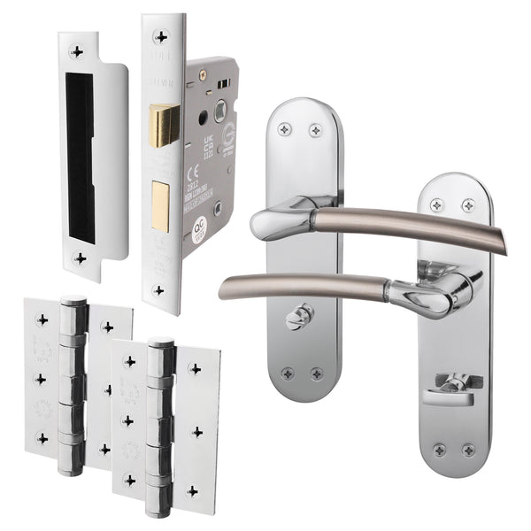 Bosa Duo Style Polished Chrome/Satin Nickel Lever on Backplate Door Handle Pack - 80mm Bathroom - tradefit - Featured Image