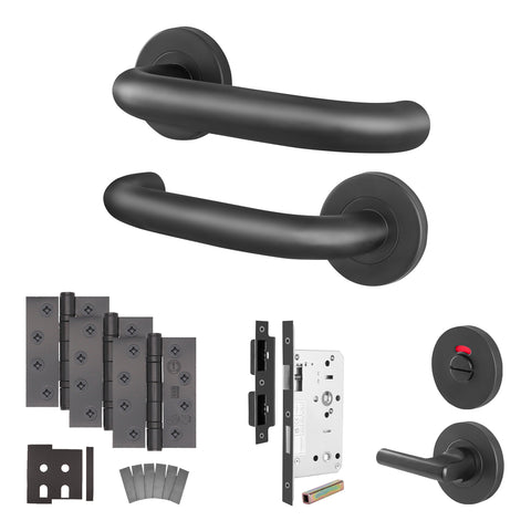 Fire Door Kit - Bathroom Cubicle Door - Heavy Duty - Matt Black - tradefit