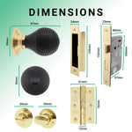 Beehive Ebony/Brass Wooden Mortice/Rim Door Knob Kit - 80mm Bathroom Lock - tradefit - 3