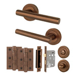 Olbia Bronze Lever on Rose Door Handle Pack - 80mm Bathroom Lock - tradefit - 1