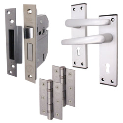 Aluminium Council 5 Lever Lock Pack - 150 x 40mm - 66mm Lock x 76mm Hinges - Satin Aluminium - tradefit