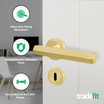 Moreno Satin Brass Lever on Rose Door Handle Kit - Sashlock - tradefit - 2