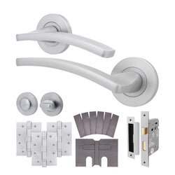 Euroda - Plus Satin Chrome Lever on Rose Fire Door Handle Pack - Bathroom - FD30/60 - tradefit