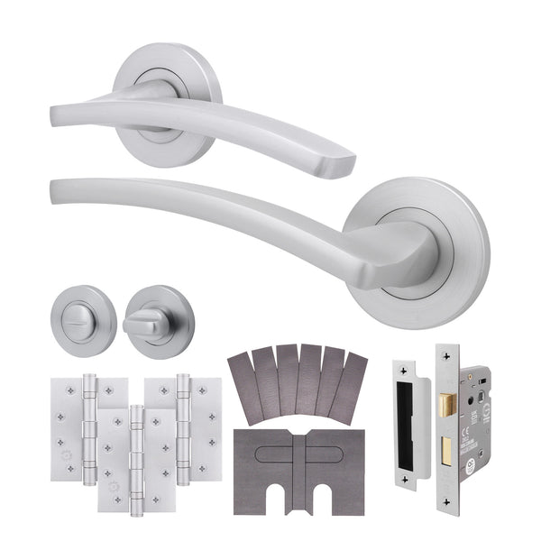 Euroda - Plus Satin Chrome Lever on Rose Fire Door Handle Pack - Bathroom - FD30/60 - tradefit - Featured Image