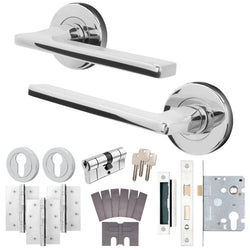 Euroda Polished Chrome Lever on Rose Fire Door Handle Pack - Euro Lock & Cylinder - tradefit