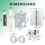 Euroda - Plus Polished Chrome Lever on Rose Fire Door Handle Pack - 3 Lever Lock & Cylinder - FD30/60 - tradefit - 5