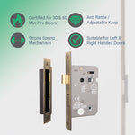 Mortice Fire Rated Bathroom Lock - 64mm Case Size - 44mm Backset - Antique Brass - tradefit - 3