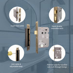 Mortice Fire Rated Bathroom Lock - 64mm Case Size - 44mm Backset - Antique Brass - tradefit - 6